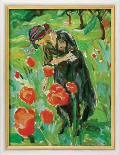 Edvard Munch: Bild "Frau mit Mohnblumen" (1918/19), gerahmt